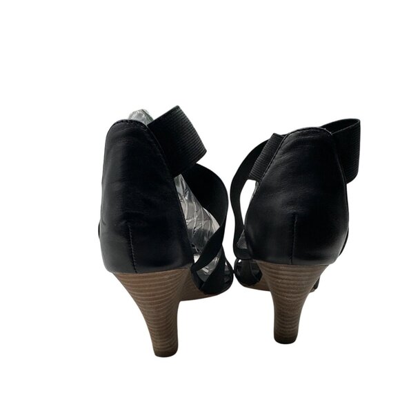 Steven Madden Size 6 Strappy Elastic Open-Toe Leather Back Heels Faux Wood Wedge - Picture 5 of 9